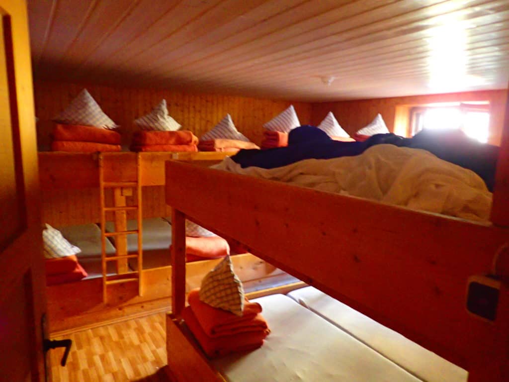 Sypialnia w winter roomie Kemptner Hütte, Alpy Algawskie