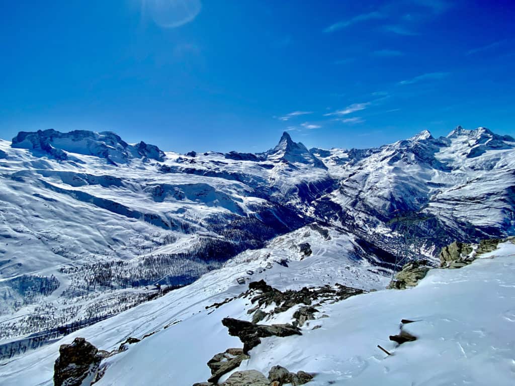 Zermatt, Matterhorn, Klein Matterhorn i Breithorn widziane ze szczytu Rothhorn